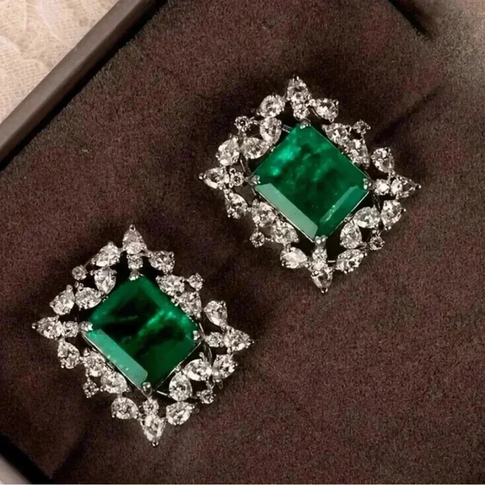 Emerald Green and Silver Statement Earrings